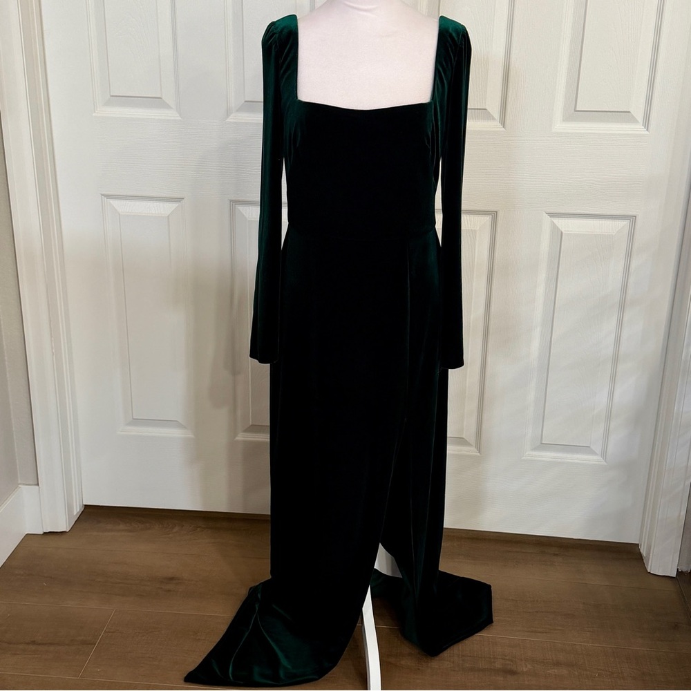 JENNY YOO Rachel Velvet Emerald Green SquareNeck Dress Gown 35" Bust Prom Bridal - Picture 1 of 16